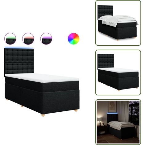 Sommier à lattes de lit avec matelas Noir 90x190 cm Tissu - Lit Double - Lit Design - Lit Moderne - Lit Avec Led - Matelas À Ressorts Ensachés (1/5)