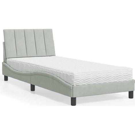 Bett mit Matratze "Hanko" Hellgrau 90x190 cm Samt