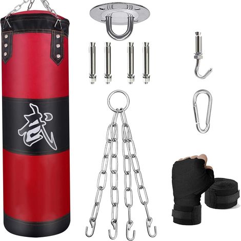 Sacs de Frappe Kit, Sac de Boxe Non-Rempli pour Enfan Adultes avec Bandage de Boxe, chaînes et Crochet, Formation pour Kickboxing MMA Muay Thai Karate Taekwondo (1/5)