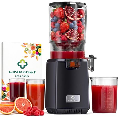 Extracteur de Jus de Fruits et Légumes, 250 W Juicer Machine avec Goulotte Large 13 cm, Slow Juicer Sans BPA, Facile à Nettoyer, 1,8 L, Recettes de Jus Incluses