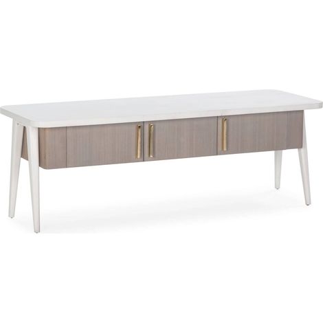 Meuble TV /Audio 150 x 50 x 51 cm Bois - Blanc, Naturel à Patine Grise (1/4)