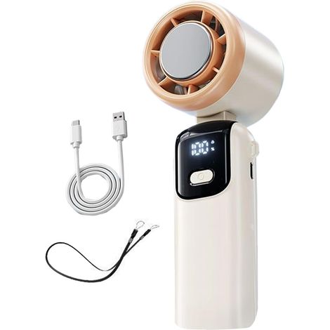 Ventilateur portable USB 29 000 tr/min haute vitesse 2400 mAh rechargeable Mini ventilateur de refroidissement à main blanc, affichage LED, autonomie 6 heures, 6 engrenages éoliens, refroidisseur de c