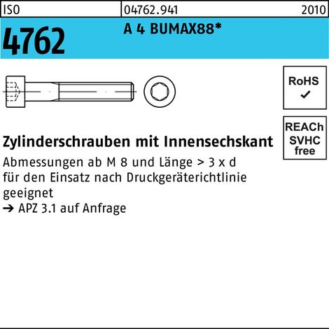 Vis cylindrique ISO 4762 six pans creux M6x 20 A 4 BUMAX88 100 pièces BUFAB