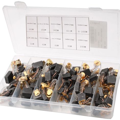 100PCS 10 tailles Balai Charbon Moteur Electrique Balais en Charbon Universel Charbon pour Perceuse Charbon pour Machine Electrique Brosses de Carbone pour Ponceuses, Scies Circulaires (1/5)