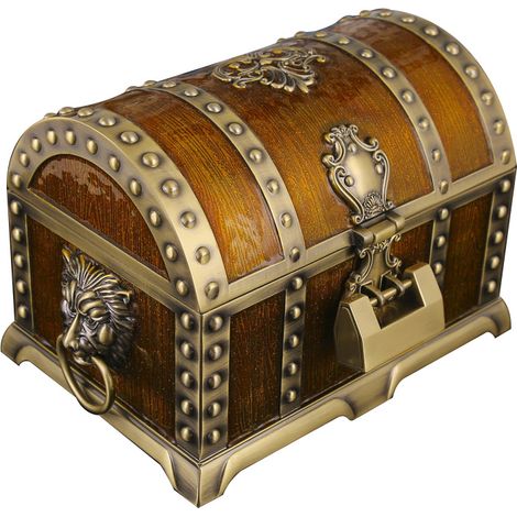 (Or antique) Coffret à bijoux classique en métal extra large, verrouillable et à double compartiment