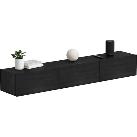 Mobile Porta tv Lariano, 3 Ante, 3 Vani, Apertura a Ribalta, 180x31x26h cm Nero