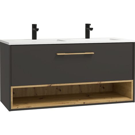 Mobile per bagno sospeso con lavabo da incasso 120 cm Antracite - YANGRA