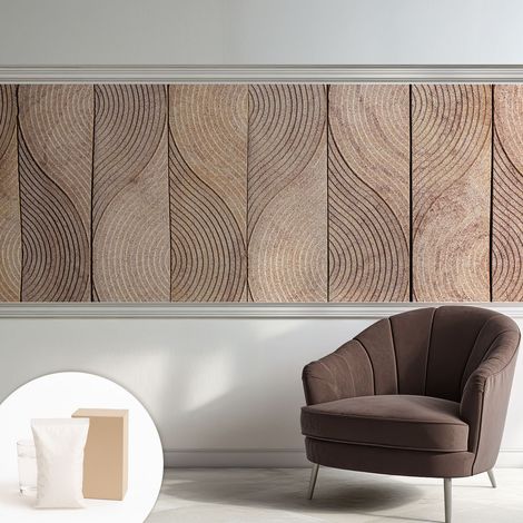 Papier peint intissé décoratif avec motifs pour salon et chambre a motif - Colle incluse gratuite Vagues de bois 250x104 cm (1/5)
