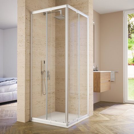 Box Doccia Estensibile 70-90x70-90 cm con Profili in Alluminio Anodizzato Vetro 6mm Trasparente con Trattamento Anticalcare h190 - Reversibile Mod. Nuuk (1/5)