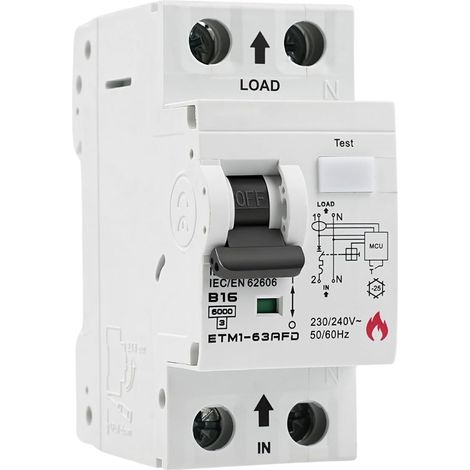 Disjoncteur 16A 1P+N 16A 6kA B16 AFDD disjoncteur à arc de défaut 3-5 In Courbe de déclenchement type B Protection contre les arcs électriques, les surcharges et les courts-circuits ETM1-63AFD (1/5)