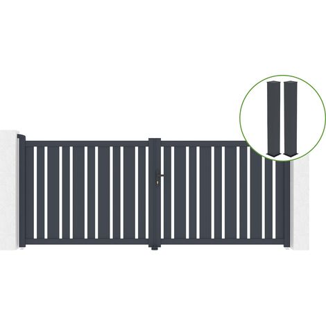 Portail battant 3m VEYMONT H.120cm alu gris + 2 poteaux 20x20cm H.166cm (1/5)