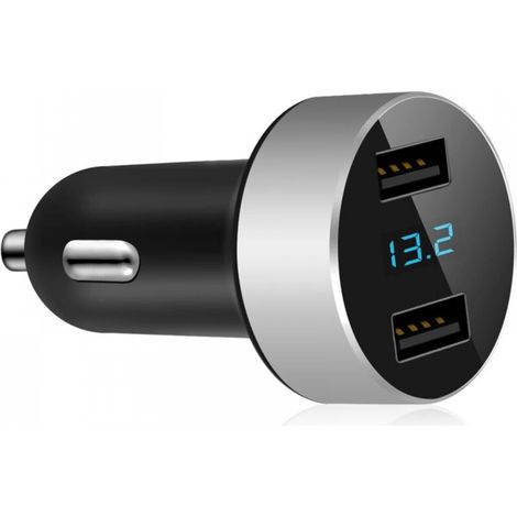 1 chargeur de voiture double USB, sortie 4,8 A, voltmètre pour allume-cigare, compatible avec Apple iPhone, iPad, Samsung Galaxy, LG, Google Nexus, appareils de charge USB, argent (1/5)