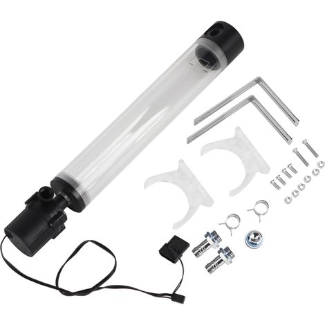 Réservoir cylindrique acrylique pour refroidissement liquide DIY PC, pompe 19W, raccords G1/4, 300mm (1/5)