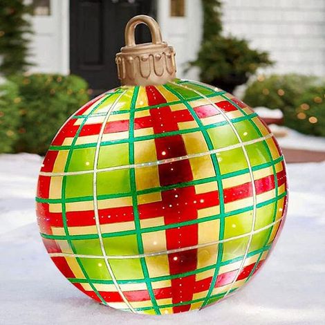 Autres décorations de Noël, Boule de Noël gonflable de 60 cm, Boule de Noël en voile PVC, Boule de Noël décorative pour jardin, cour, porte d'entrée, Vert (1/5)