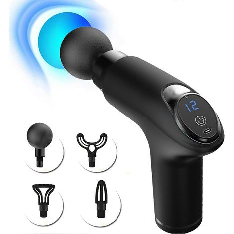 Massagepistole mit 4 Massageköpfen (schwarz – 12 Geschwindigkeitsstufen) (1/5)