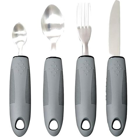 4Pcs Handicap Couverts de Table Aides Anti-Shake Couvert en Inox Prise en Main Facile avec Couteau Fourchette Cuillere pour Personnes âgées Parkinson et Personnes Souffrant de Tremblements (1/5)