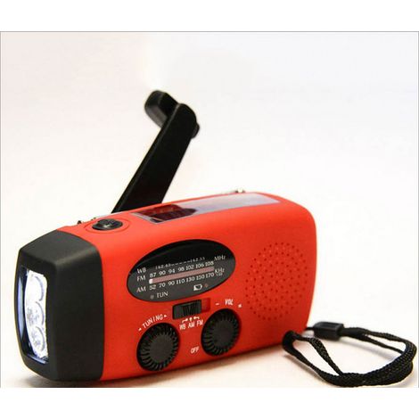 Radio à manivelle Red Nödr avec cellule solaire, lampe torche et batterie externe de 2000 mAh. (1/4)