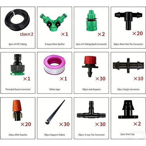 Kit d’arrosage automatique avec 2 tuyaux de 15 m – Système goutte à goutte réglable pour jardin, plantes et fleurs – Montage facile (1/4)
