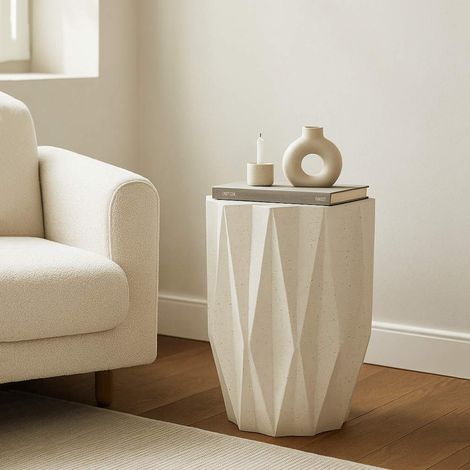 Mesa de Salón Gala, Apta para Interior/exterior Efecto Piedra, Forma Estrella, Color Blanco, 46x60x46h cm Blanco Crema (1/5)