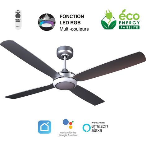 Fanelite - Ventilateur de plafond 132 cm gris QALITO - Moteur DC 30W - LED 20W dimmable 3 couleurs + RGB - Wifi - Silencieux (1/2)