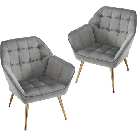 Sillón Moderno 2Pcs en Terciopelo Grueso Acolchado Cómodo Ocio Silla con Patas de Metal para Dormitorio sala de Estar, Gris, Wahson