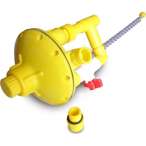 Regolatore di pressione dell'acqua giallo per le linee di alimentazione idrica degli impianti di allevamento avicolo.