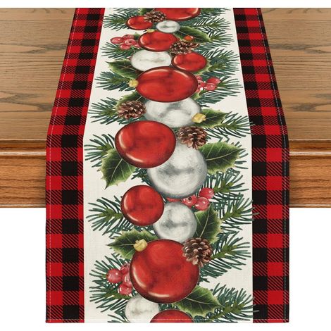 Guirlande De Noël - Nappe De Table En Plaid Buffalo Rouge Et Noir Avec Motifs De Houx - 33 X 305 Cm - Pour Décoration De Salle À Manger Ou Extérieur (1/5)