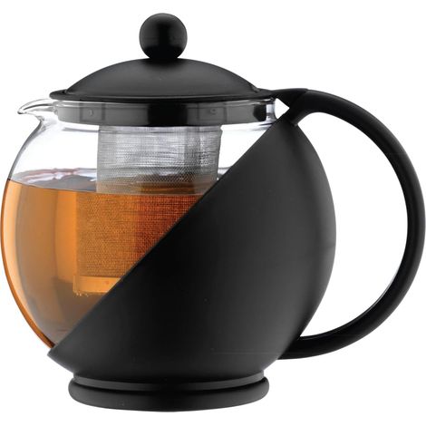 Everyday Théière, noire, 1200 ml / pour 4 à 6 personnes, infuseur en acier inoxydable, corps en verre avec boîtier en plastique, lavable au lave-vaisselle