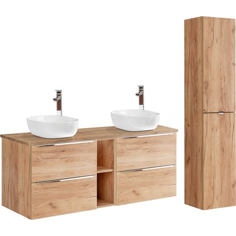 Conjunto mueble lavabo doble 140cm 2 nichos y columna April Madera (1/4)