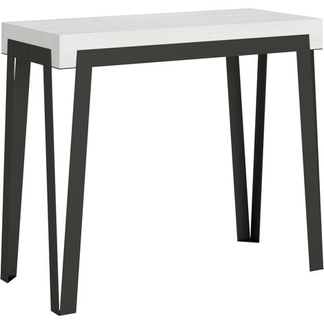Console extensible design blanc et gris foncé 40 à 196cm Konta-Support 4 pieds-3 rallonges fines (1/5)