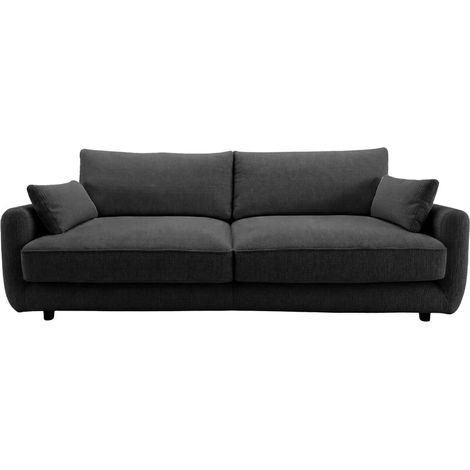 STELLA - Canapé droit convertible tissu chenille 3 places Noir (1/5)