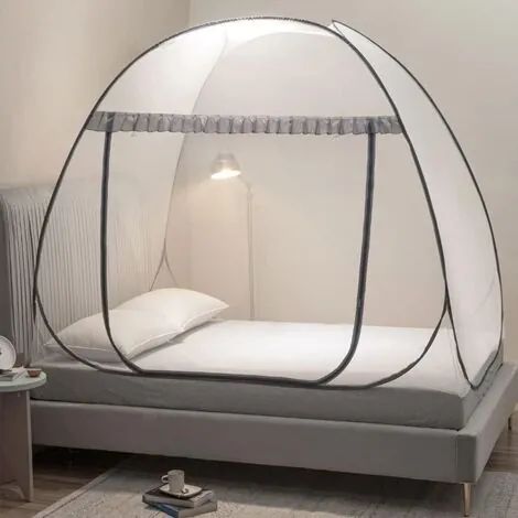 Lit escamotable avec fond en filet, pour enfants, filles et garçons, adapté à une utilisation intérieure et extérieure (lit simple XL, gris) (1/3)