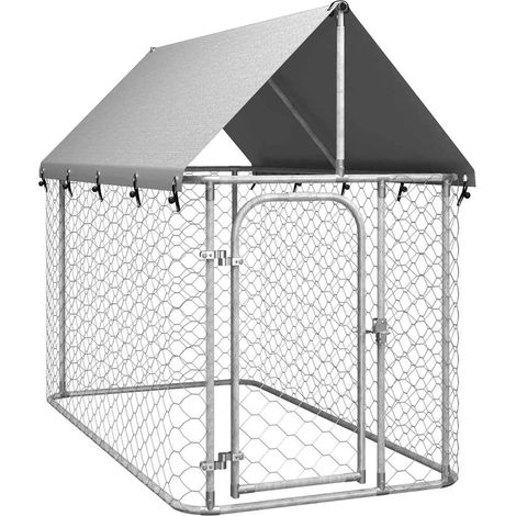 Jaula para perrera exterior con techo para animales 200 x 100 x 150 cm Plata 020041906