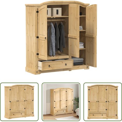 Kiefer Holz - Kleiderschrank Corona 151,5x52x170 cm Massivholz Kiefer (1/5)