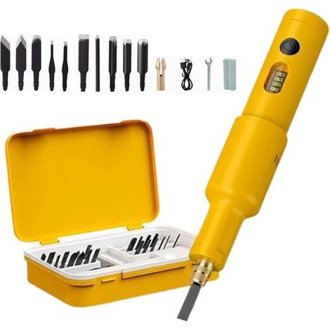 Outils de sculpture sur bois – Ciseau à bois électrique – Kit de ciseaux à bois – Sans fil et rechargeable – Ciseau électrique pratique pour le travail du bois et les projets de bricolage (avec 10 acc