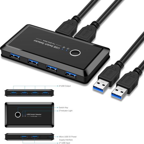 Switch Box Usb 2.0 Hub 2 Ingressi 4 Uscite Per Condividere 2 Pc Computer Q-u100 (1/5)