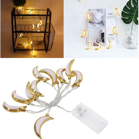 Guirlande lumineuse de 1,5 mètre en forme de lune, composée de 10 LED, idéale pour le Ramadan, l'Aïd el-Fitr et l'Aïd el-Adha. Fonctionne avec un boîtier à piles. (1/5)