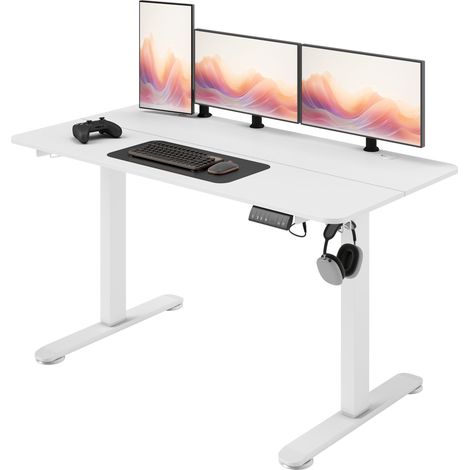 Bureau assis-debout réglable en hauteur, 140 cm x 70 cm x 116 cm, blanc (1/5)