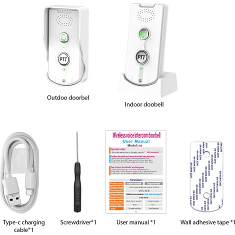Interphone sans fil rechargeable, sonnette intelligente longue distance de 1 000 m pour le bureau à domicile, communication bidirectionnelle en temps réel, 3 niveaux de volume, carillon électronique é (1/5)