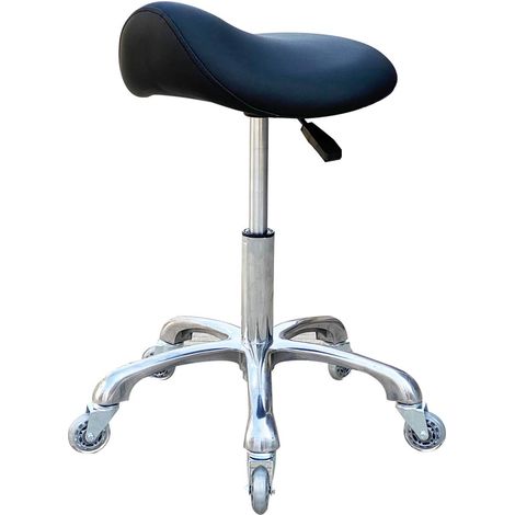 Tabouret à selle avec roulettes ergonomique pivotant et réglable en hauteur pour clinique, dentiste, salon de beauté, tatouage, bureau à domicile, noir (1/5)