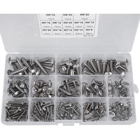 Kit 180 vis autotaraudeuses tête plate inox M3 M4 M5 M6 pour fixation universelle (1/5)