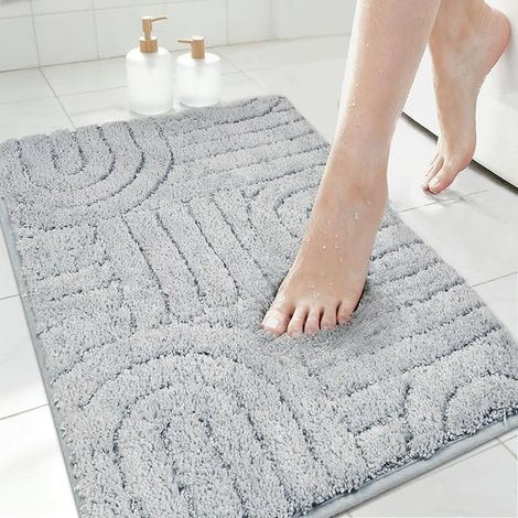 Tapis de Bain Microfibre Tapis Salle de Bain Absorbant Tapis de Bain Antiderapant 60 x 90 cm Lavables Tapis Salle de Bain et Tapis Toilette de Douche, Baignoire WC(Gris) (1/5)