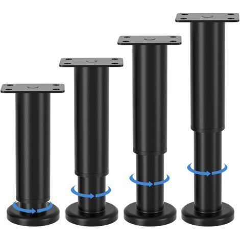 pieds de meubles réglables, hauteur ajustable de 8 à 12 cm, pieds de meubles en métal noir, pour armoires, meubles TV, lits, canapés, tables de chevet, chaises, meubles de salle de bain-Chrom (1/5)
