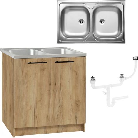 STAMAR  Küchenschrank mit Spüle 80 cm - Eiche gold - Praktisch und elegant - 2 Compartments