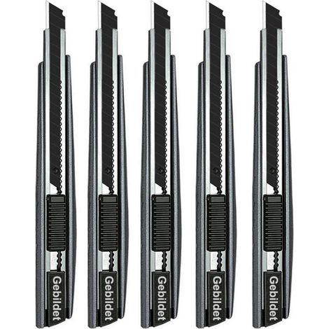5er Pack Cuttermesser 9mm, 60° Klinge, für Rechts- & Linkshänder, Selbstarretierung (1/5)
