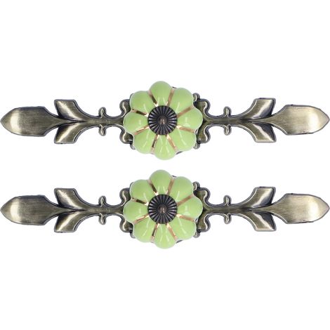 Set aus 2 apfelgrünen Kürbis-Keramikgriffen 1045A, Zinklegierung, Schubladen-, Buffet-, Schrank-, Schuhschranktüren, chinesischer Landhausstil. (1/5)