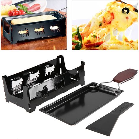 Plaque à Raclette Non Adhésive Portable avec Poignée en Bois pour Gril et Four
