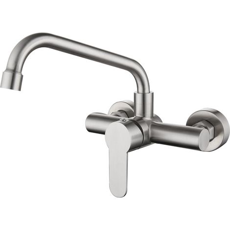 Robinet de cuisine pivotant en acier inoxydable et érable (type B), robinet de balcon mural à deux trous pour eau chaude et froide (1/5)