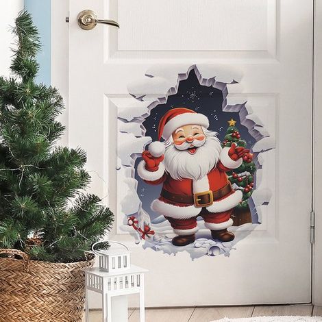 Adesivo murale 3D con effetto sfondamento, Babbo Natale, autoadesivo, decorazione per la casa (40 x 50 cm) (1/4)