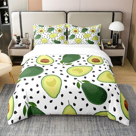 Parure de lit 100 % coton bio pour enfants - Motif : avocat - 135 x 200 cm - Avec housse de couette et 1 taie d'oreiller - Motif : fruits tropicaux verts (1/5)